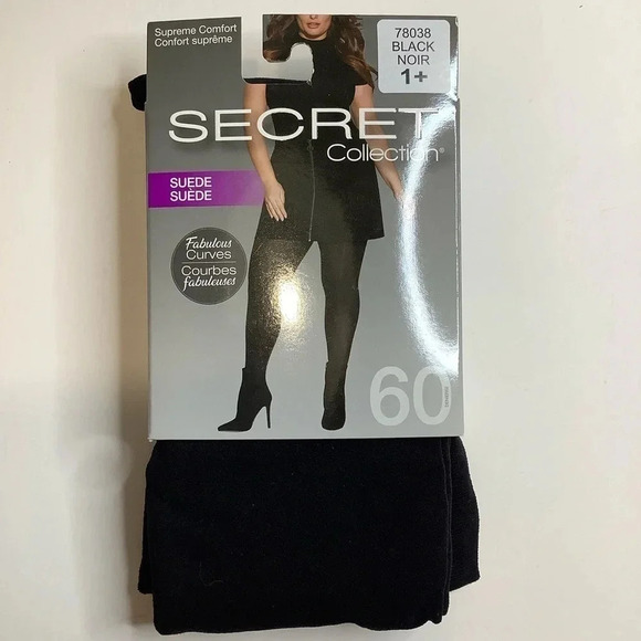 2/$30 SECRET Black Supreme Comfort Suede Opaque Tights Size 1+ - Picture 3 of 10